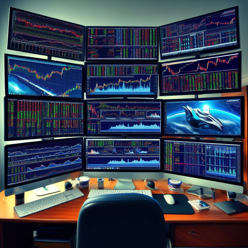 multi-monitor setup of a stock trader